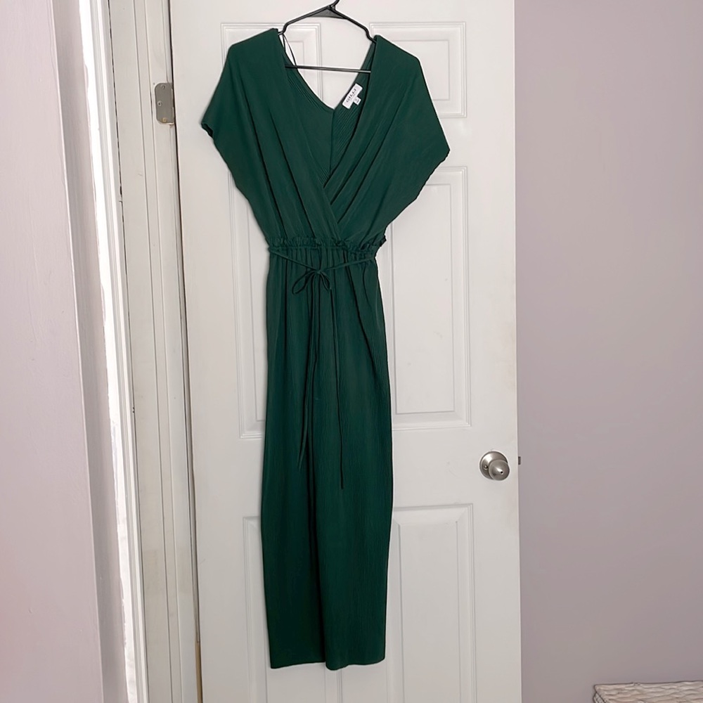 Off the shoulder emerald green jumpsuit